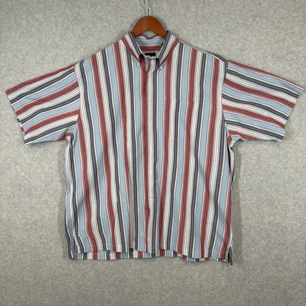 Jos A. BANK Men's Travelers Collection Red Blue Stripe Button Collar Shirt SZ XL